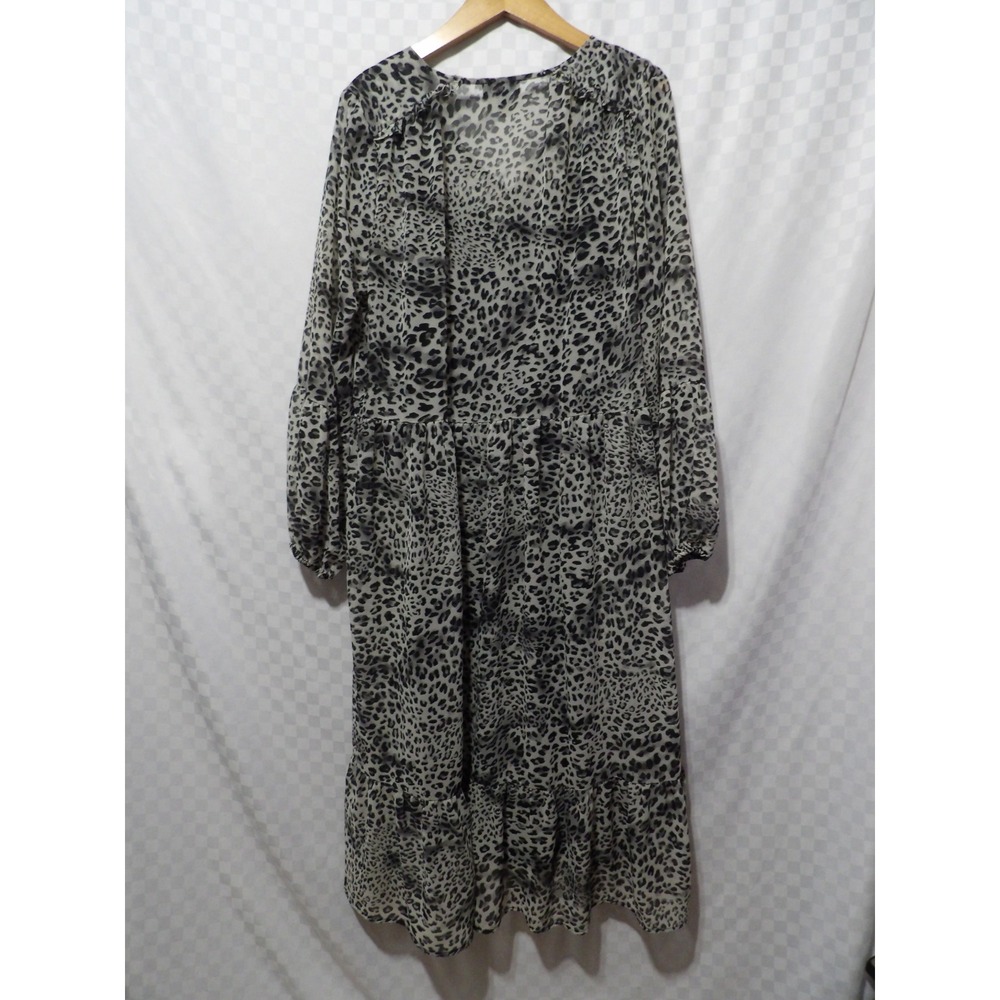 GIGIO Tiered Long Sleeve Leopard Print Dress | L - Picture 2 of 4